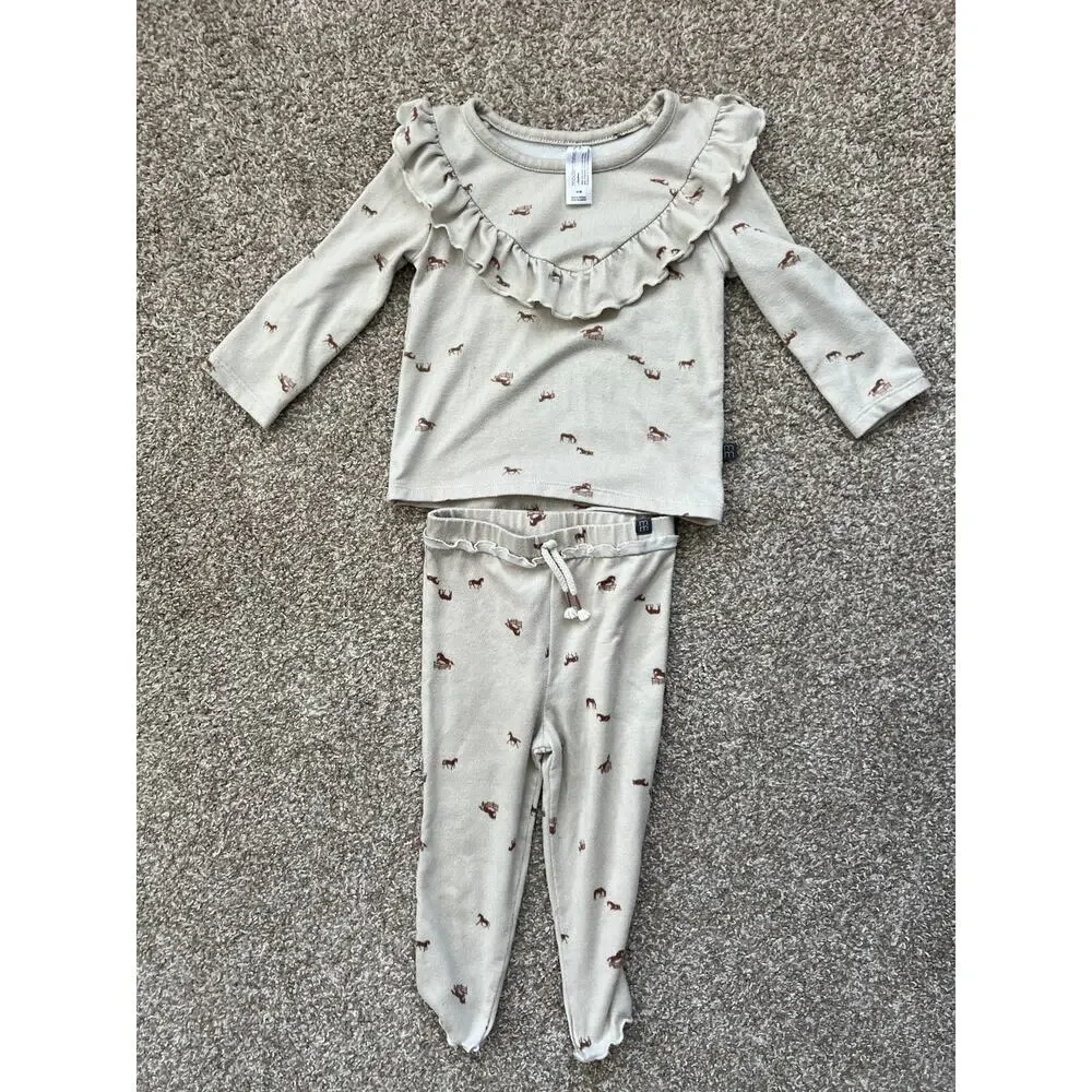 Modern Moments by Gerber Baby Horse Print Lounge‎ Set 18M Neutral Western